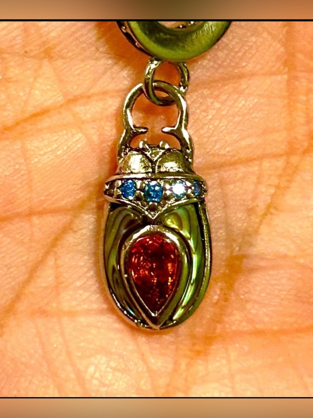 S925 Silver Scarab Beetle Ancient Egypt Abalone Shell Pendant Charm Jewelry